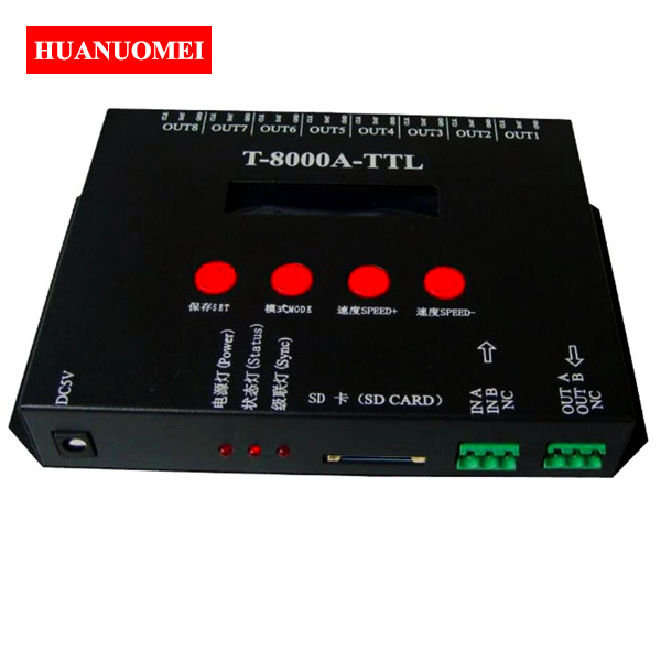 T-8000A LED SD Card Pixel Controller 8Ports Off-line LED Controller Dimmer SPI(TTL) Signal Output Max 1024*8ports RGB LED Driver